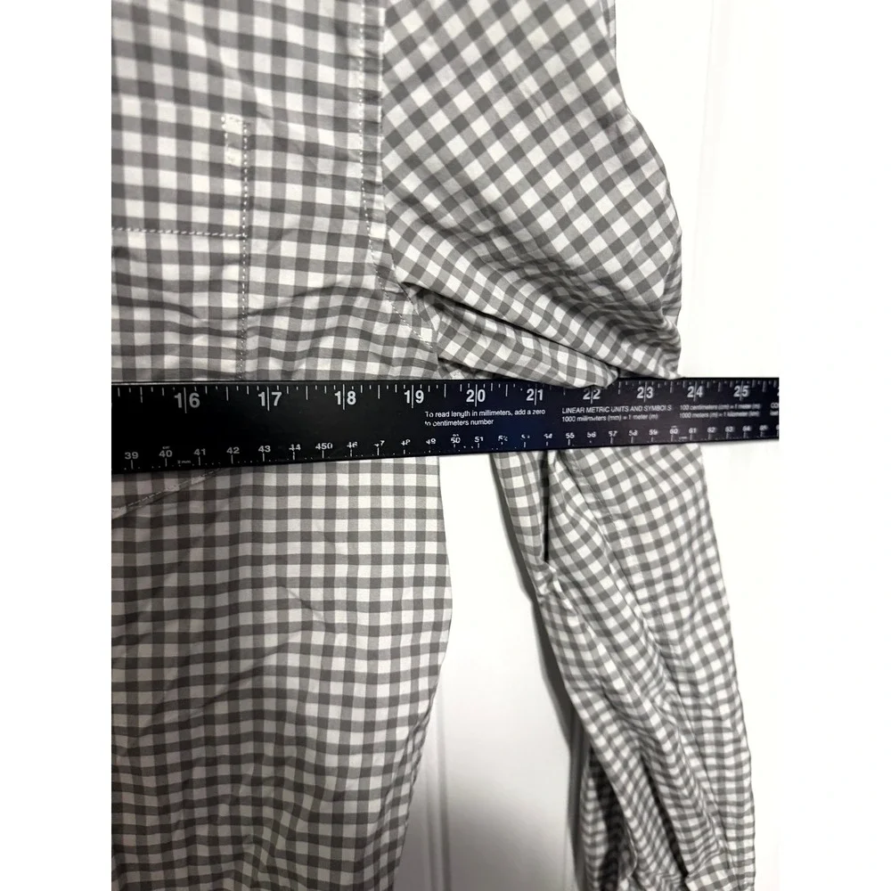 Banana Republic Button Down Shirt Mens M Grey Gingham Slim Flex Fit Tech Stretch